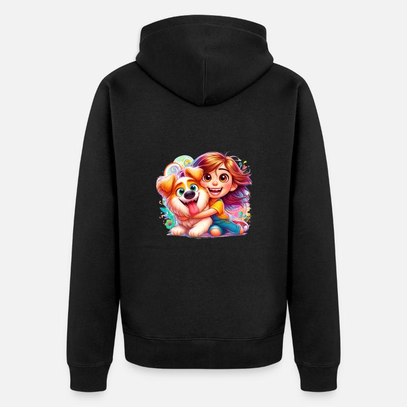 Fille avec chien mignon - Veste à capuche bio Premium Unisexe - noir