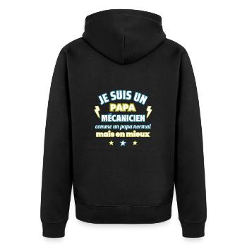 Papa mécanicien, cadeau fête des pères,Noël - Veste à capuche bio Premium Unisexe - noir - Dos - Nico (187cm)