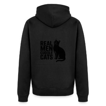 Echte Männer kuscheln Katzen! Katzen Papa Kitten - Unisex Premium Bio Zip Hoodie - Schwarz - Hinten - Nico (187cm)