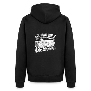 Ich mag Holz das hält wenigstens die Fresse - Unisex Premium Bio Zip Hoodie - Schwarz - Hinten - Nico (187cm)