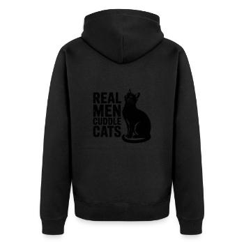 Echte Männer kuscheln Katzen! Katzen Papa Kitten - Unisex Premium Bio Zip Hoodie - Schwarz - Hinten - Nico (187cm)