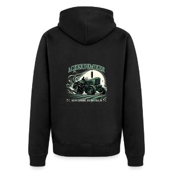 Traktor lustiger Spruch für den studierten Bauer - Unisex Premium Bio Zip Hoodie - Schwarz - Hinten - Nico (187cm)