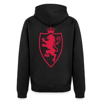 Ritterschild + Löwe und Krone Rot Gold 1c - Unisex Premium Bio Zip Hoodie - Schwarz - Hinten - Nico (187cm)