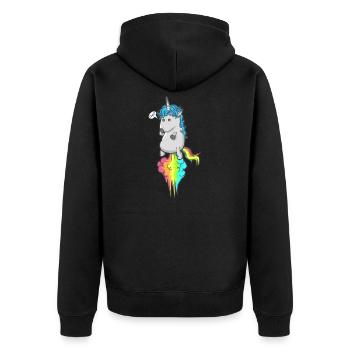 Einhorn Regenbogen Pups Wolke Mädchen T-Shirt Oops - Unisex Premium Bio Zip Hoodie - Schwarz - Hinten - Nico (187cm)