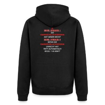 GESCHENK REGEL HAT RECHT Fahrzeuglackiererin - Unisex Premium Bio Zip Hoodie - Schwarz - Hinten - Nico (187cm)