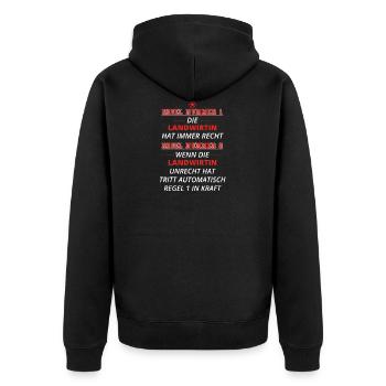 GESCHENK REGEL HAT RECHT Landwirtin - Unisex Premium Bio Zip Hoodie - Schwarz - Hinten - Nico (187cm)