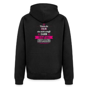 GESCHENK SCHAFFT DAS KEINE Polin - Unisex Premium Bio Zip Hoodie - Schwarz - Hinten - Nico (187cm)