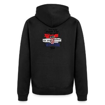 HOLIDAYS Croatia ROOTS TRAVEL IN IN Croatia Vis - Unisex Premium Organic Zip Hoodie - black - Back - Nico (187cm)