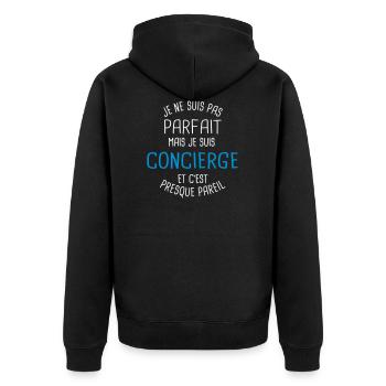 Pas parfait mais concierge - Veste à capuche bio Premium Unisexe - noir - Dos - Nico (187cm)