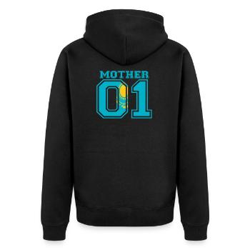 MUTTER MAMA 01 MOTHER QUEEN Kasachstan - Unisex Premium Bio Zip Hoodie - Schwarz - Hinten - Nico (187cm)