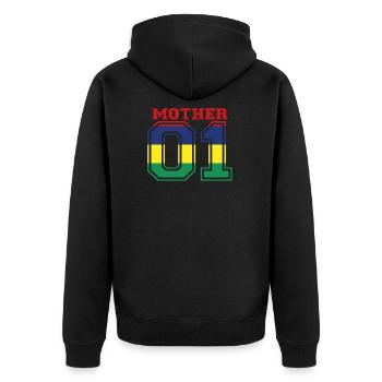 MUTTER MAMA 01 MOTHER QUEEN Mauritius - Unisex Premium Bio Zip Hoodie - Schwarz - Hinten - Nico (187cm)
