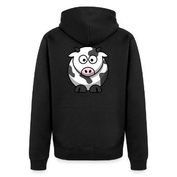 Kuh - Unisex Premium Bio Zip Hoodie - Schwarz - Hinten - Nico (187cm)