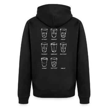 Point of View - Das Glas ist ... (Variante weiß) - Unisex Premium Bio Zip Hoodie - Schwarz - Hinten - Nico (187cm)