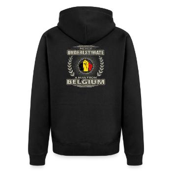 Never Underestimate Man BELGIUM png - Unisex Premium Organic Zip Hoodie - black - Back - Nico (187cm)