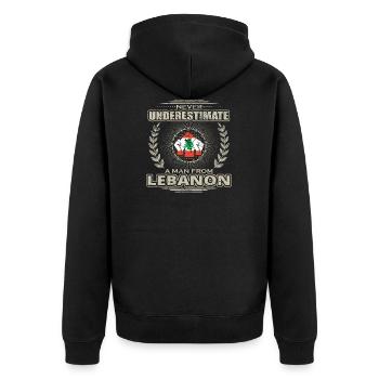Never Underestimate Man LEBANON png - Unisex Premium Organic Zip Hoodie - black - Back - Nico (187cm)