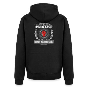 Ich bin perfekt KAUFMANN IM GESUNDHEITSWESEN png - Unisex Premium Bio Zip Hoodie - Schwarz - Hinten - Nico (187cm)