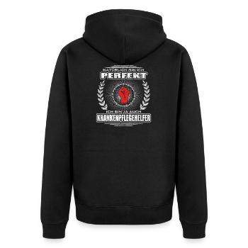 Ich bin perfekt KRANKENPFLEGEHELFER png - Unisex Premium Bio Zip Hoodie - Schwarz - Hinten - Nico (187cm)