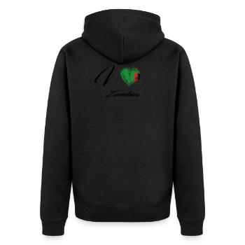 I Love Heimat Flagge Land Wurzeln Zambia - Unisex Premium Bio Zip Hoodie - Schwarz - Hinten - Nico (187cm)