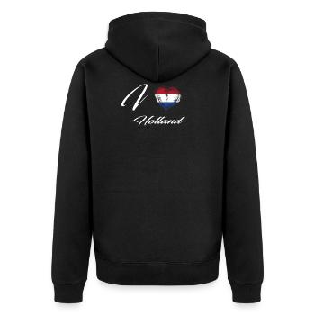 I Love Heimat Land Flagge Wurzeln Holland - Unisex Premium Bio Zip Hoodie - Schwarz - Hinten - Nico (187cm)