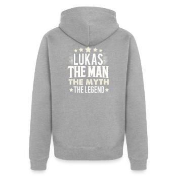 Lukas - Unisex Premium Bio Zip Hoodie - Grau meliert - Hinten - Nico (187cm)