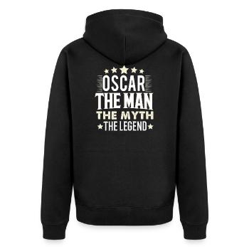 Oscar - Unisex Premium Organic Zip Hoodie - black - Back - Nico (187cm)