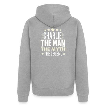 Charlie - Unisex Premium Bio Zip Hoodie - Grau meliert - Hinten - Nico (187cm)