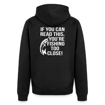 Fishing Too Close - Unisex Premium Bio Zip Hoodie - Schwarz - Hinten - Nico (187cm)