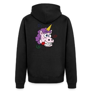 Verrücktes Einhorn - Unisex Premium Bio Zip Hoodie - Schwarz - Hinten - Nico (187cm)