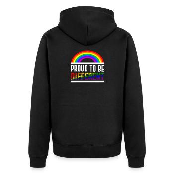 Proud to be different - Unisex Premium Organic Zip Hoodie - black - Back - Nico (187cm)