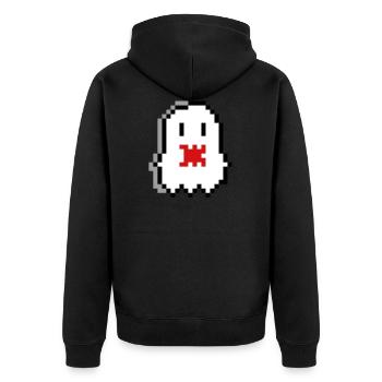 Ghost Pixel Art - Unisex Premium Organic Zip Hoodie - black - Back - Nico (187cm)