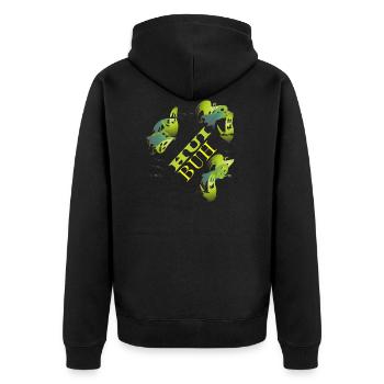 HUI BUH/Geisteralarm - Unisex Premium Bio Zip Hoodie - Schwarz - Hinten - Nico (187cm)