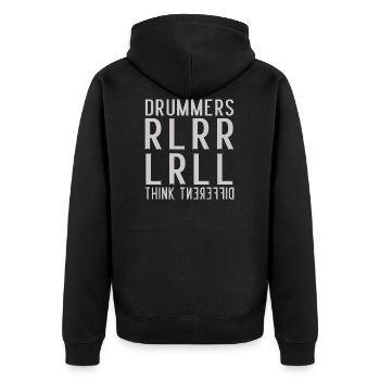 Drummers think different - Paradiddle - Unisex Premium Bio Zip Hoodie - Schwarz - Hinten - Nico (187cm)