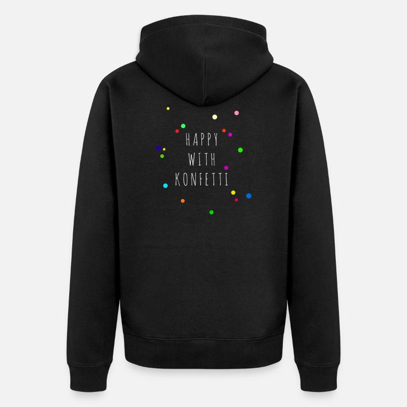 HEUREUX AVEC CONFETTI, idée cadeau - Veste à capuche bio Premium Unisexe - noir