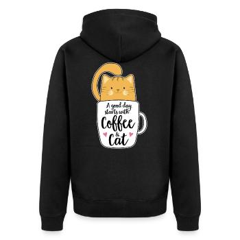 Cadeau d'amant de chat café chat orange - Veste à capuche bio Premium Unisexe - noir - Dos - Nico (187cm)