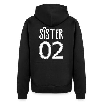 Schwester Nummer 02 Sister - Unisex Premium Bio Zip Hoodie - Schwarz - Hinten - Nico (187cm)