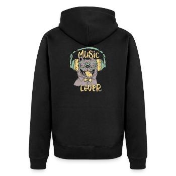Happy Mops liebt Musik - Hund Musikliebhaber - Unisex Premium Bio Zip Hoodie - Schwarz - Hinten - Nico (187cm)