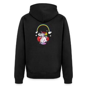 Unicorn / Unicorn - chilling with rainbow - Unisex Premium Organic Zip Hoodie - black - Back - Nico (187cm)
