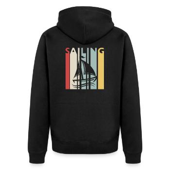 Sailing Retro T-Shirt Gift Sailboat Sailor - Unisex Premium Organic Zip Hoodie - black - Back - Nico (187cm)