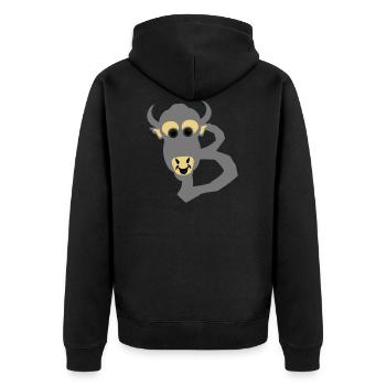 Bison Buchstabe b Zeichnung 511 - Unisex Premium Bio Zip Hoodie - Schwarz - Hinten - Nico (187cm)