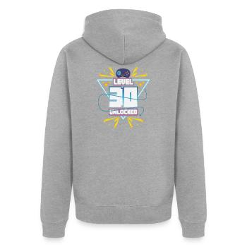 Level Up Gamer Zocker Gaming 30er Nerd Geschenk - Unisex Premium Bio Zip Hoodie - Grau meliert - Hinten - Nico (187cm)
