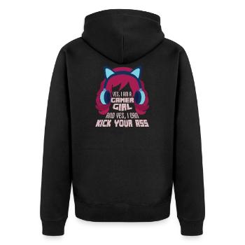Gamer Girl Gaming Ringer Headset Nerd Gift - Unisex Premium Organic Zip Hoodie - black - Back - Nico (187cm)