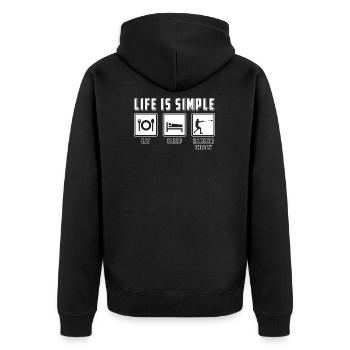 Hammerwurf T-Shirt Geschenk Hammerwerfer - Unisex Premium Bio Zip Hoodie - Schwarz - Hinten - Nico (187cm)