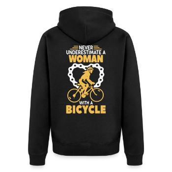 Frau Fahrrad bike Spruch Radsport - Unisex Premium Bio Zip Hoodie - Schwarz - Hinten - Nico (187cm)