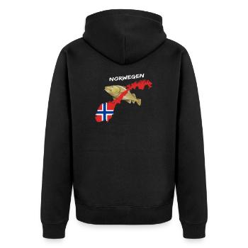 norway cod card cod hunter gift - Unisex Premium Organic Zip Hoodie - black - Back - Nico (187cm)