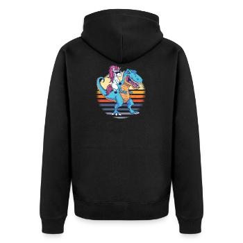 Unicorn on a Dino "Unicorn Taxi" Gift - Unisex Premium Organic Zip Hoodie - black - Back - Nico (187cm)