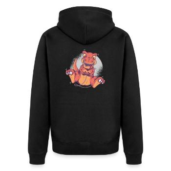 Gamingsaurus Gamer Geschenk Dinosaurier TRex - Unisex Premium Bio Zip Hoodie - Schwarz - Hinten - Nico (187cm)