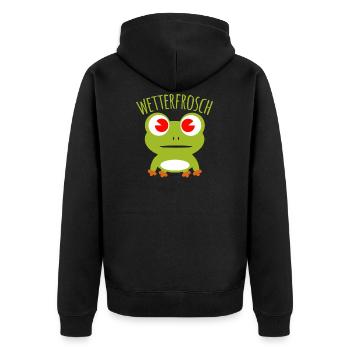 Wetterfrosch Wettermann Meteorologe T-Shirt - Unisex Premium Bio Zip Hoodie - Schwarz - Hinten - Nico (187cm)