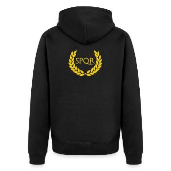 SPQR Lila Roman Empire Design - Unisex Premium Bio Zip Hoodie - Schwarz - Hinten - Nico (187cm)