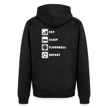 Floorball Geschenk Hallenhockey Feldhockey - Unisex Premium Bio Zip Hoodie - Schwarz - Hinten - Nico (187cm)