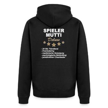Spieler Mutti Deluxe - Unisex Premium Bio Zip Hoodie - Schwarz - Hinten - Nico (187cm)